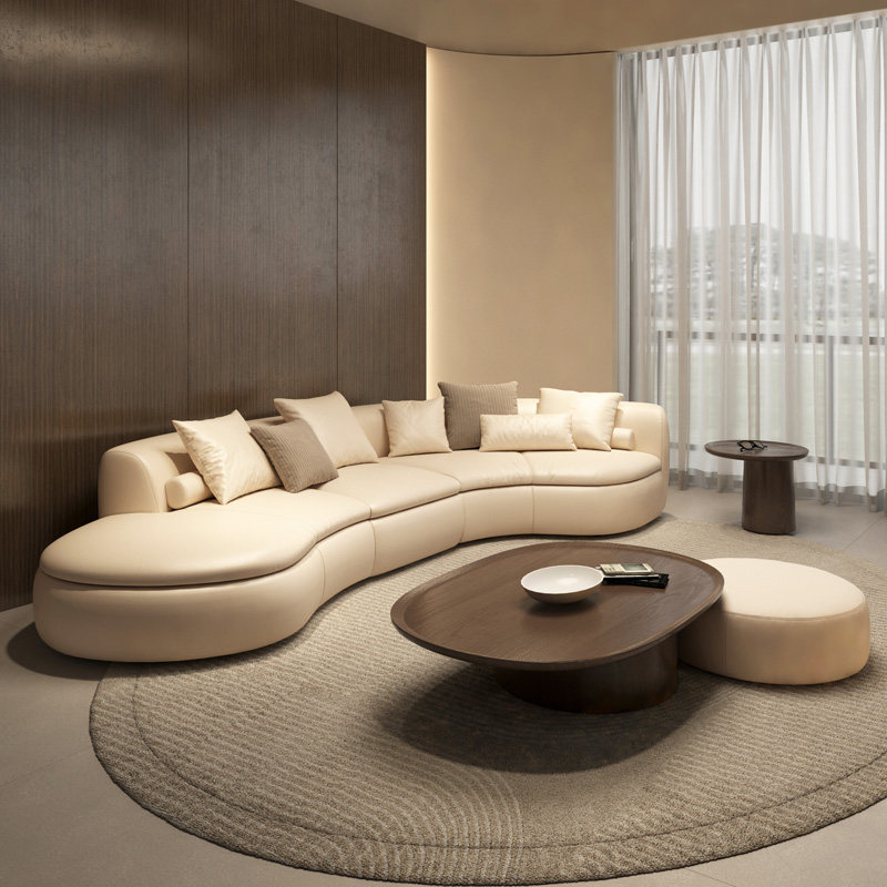 纳威弧形头层牛皮意式轻真皮沙发 - 淘乐搜