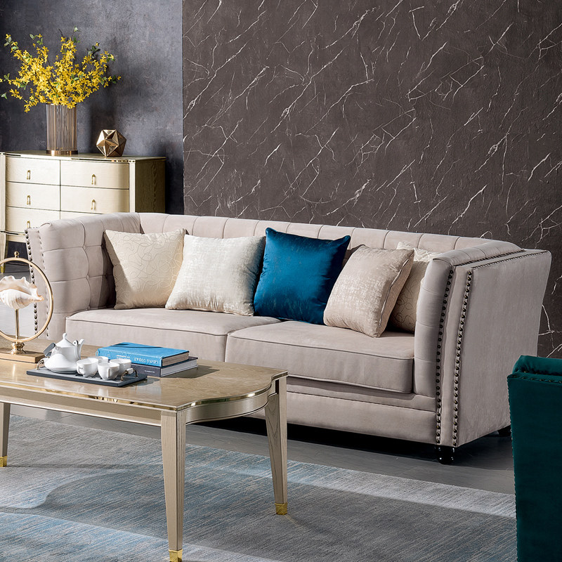 艾歌美式布艺田园软沙发组合米白色小户型客厅卧室家用整装x892