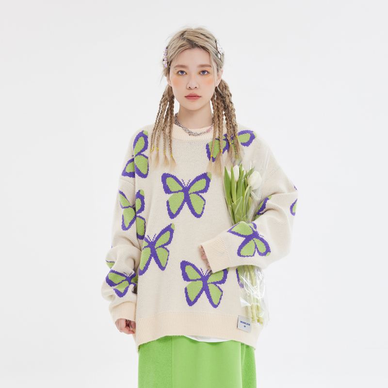 INSNLASIA 21AW原创复古满印蝴蝶毛衣潮牌男女慵懒动物卡通针织衫