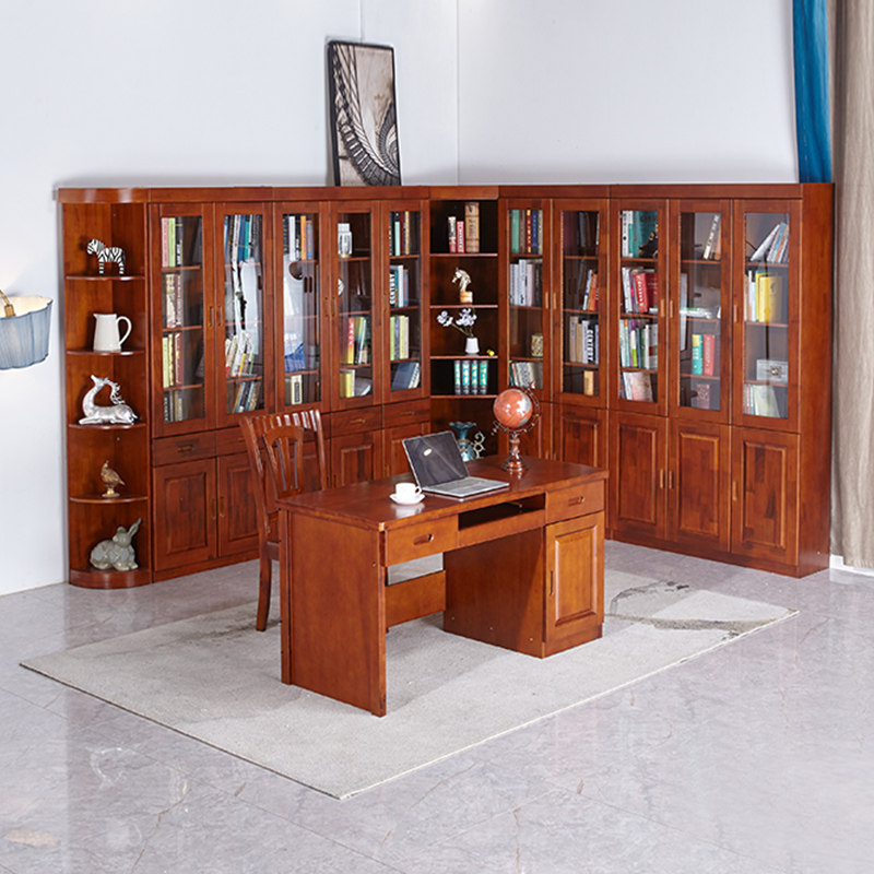 豪爽成军简约实木木香樟木三门组合转角办公书柜单个书柜