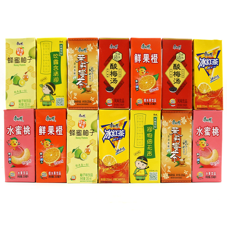 康师傅果汁饮料桃汁橙汁水蜜桃冰红茶蜜茶酸梅汤250ml24盒包邮