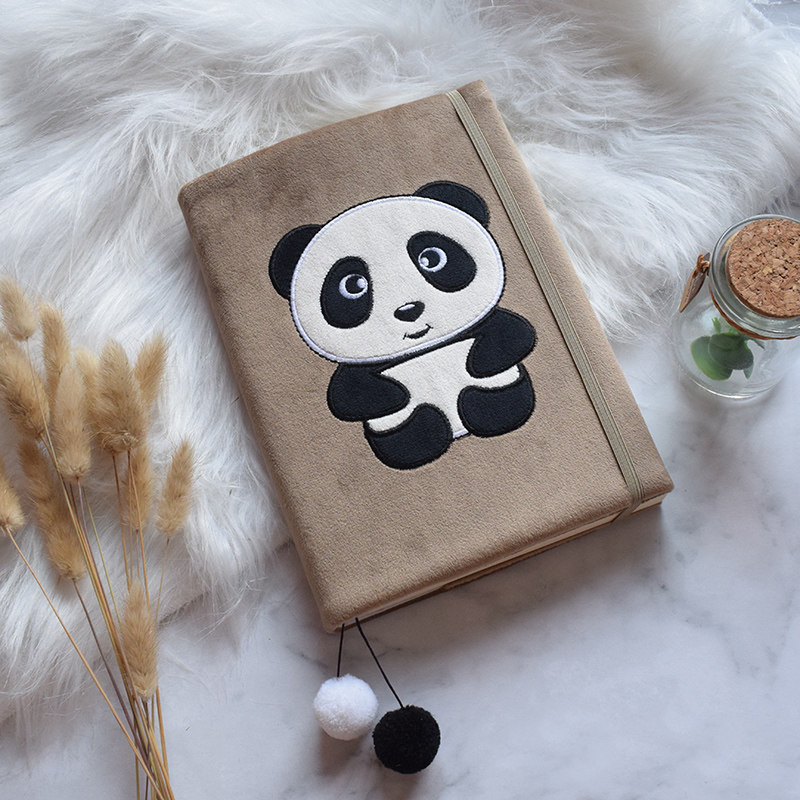 滚滚a5绒布绣花笔记本创意可爱毛绒绒熊猫刺绣笔记本