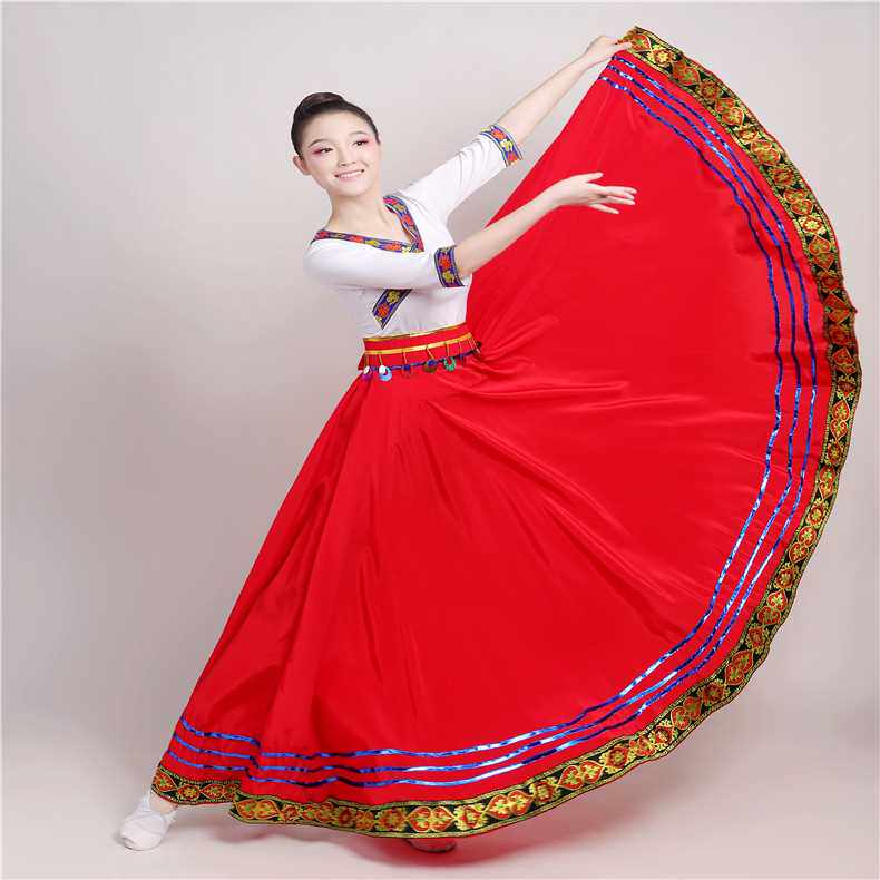 藏族舞蹈服装女裙广场舞大摆裙新款蒙古练习长裙民族演出服女半身