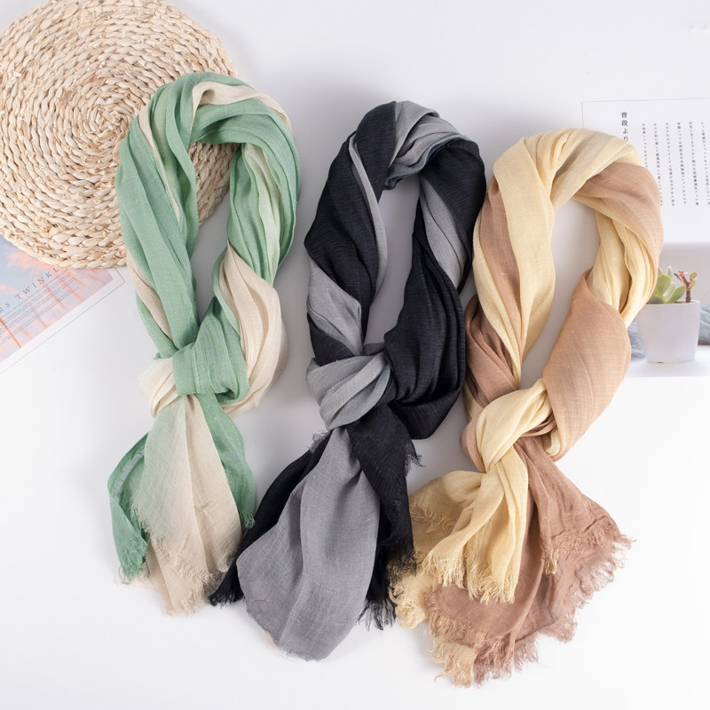 棉麻围巾夏款女韩版可爱百搭沙漠防晒复古长款亚麻丝巾学生秋披肩