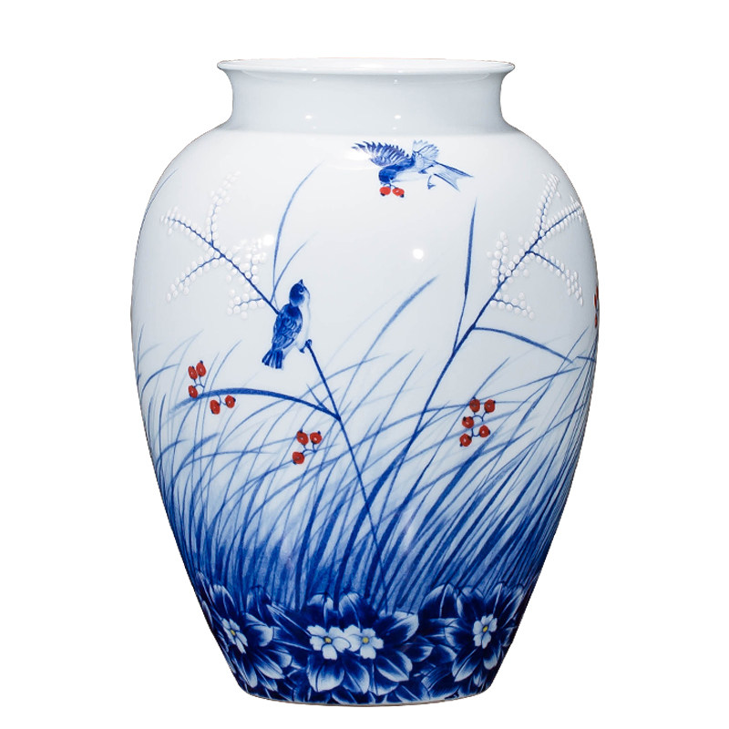 景德镇陶瓷器山水画手绘大口花瓶插花新中式中式客厅花瓶