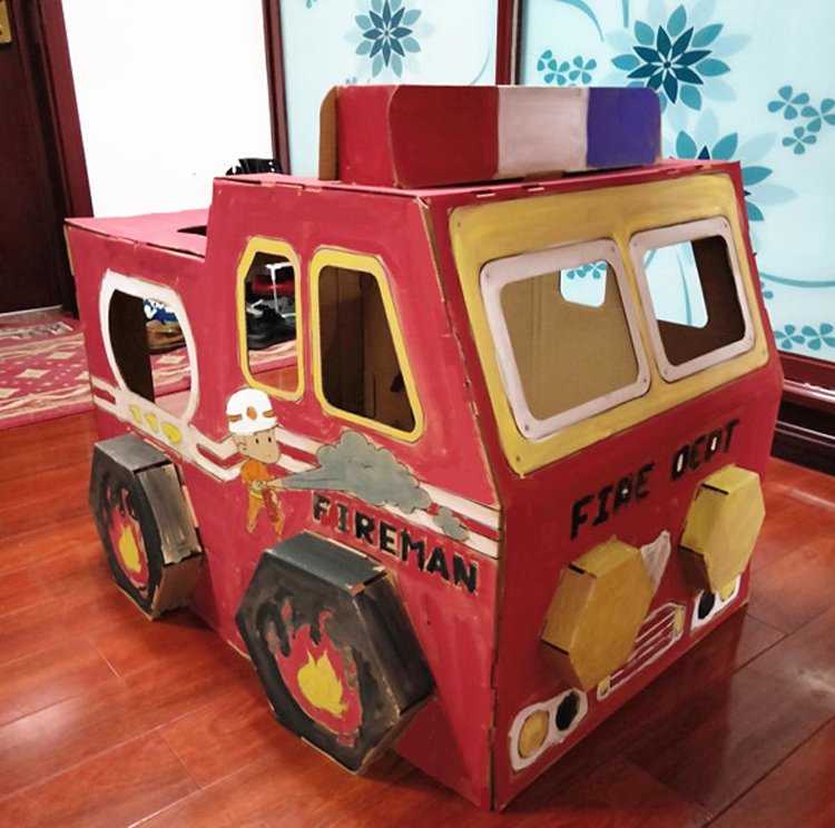 儿童玩具消防车模型纸壳纸板纸箱diy手工手工制制作白模填色