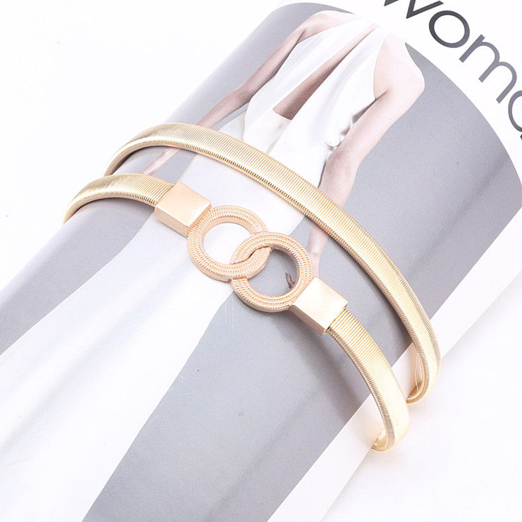 饰连衣裙简约百搭金属束腰裙带 弹力细腰带女配裙子金色松紧腰链装