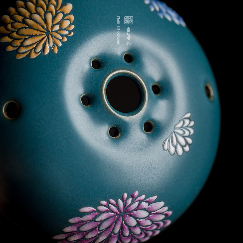 香炉素功瑾礼手绘工笔花汝陶瓷中式家用室内香薰炉