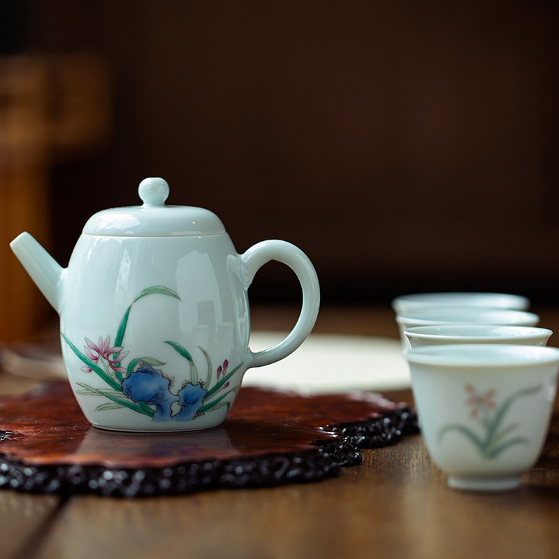 茶壶景德镇手绘兰花仿古陶瓷功夫功夫茶家用中式茶壶