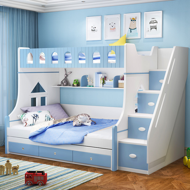 高低床双层公主床母子床成人组合床上下铺木床字母床儿童双层床