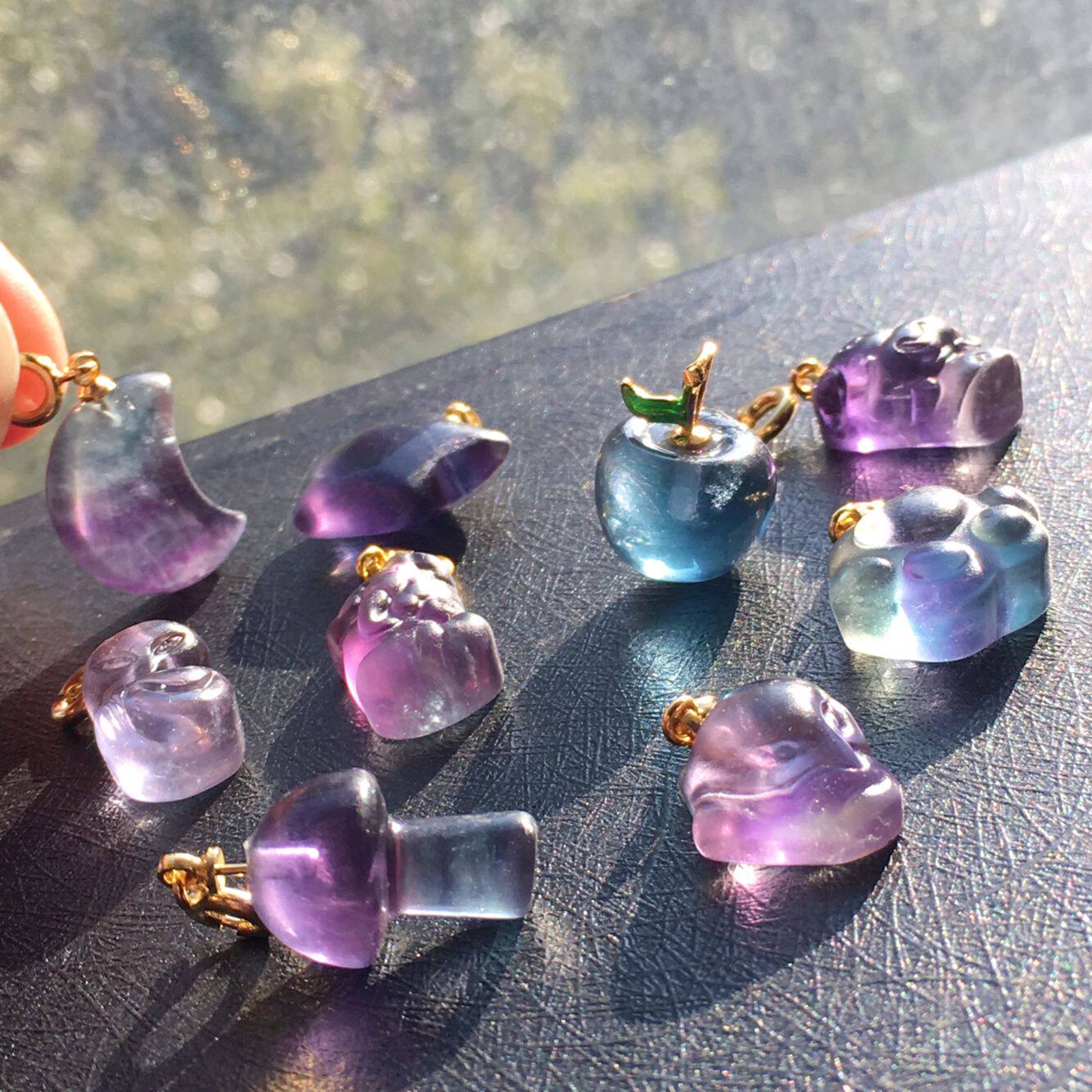 色系吊坠瑕疵特价天然萤石水晶小滴滴溜蓝绿项坠