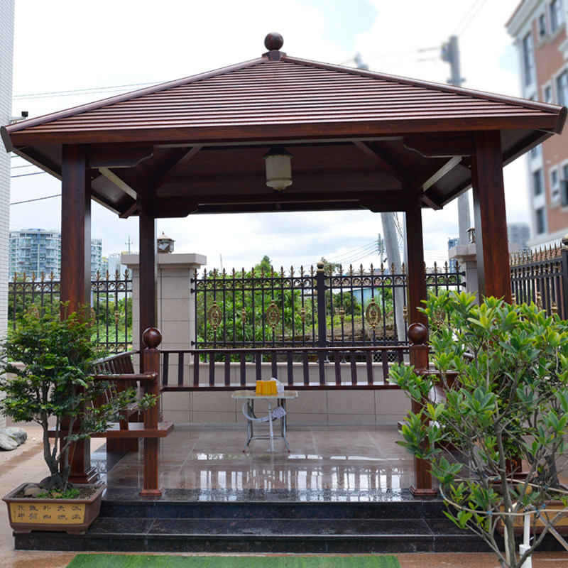 户外铝合金凉亭别墅庭院花园休闲灯带亭子景观木屋凉亭