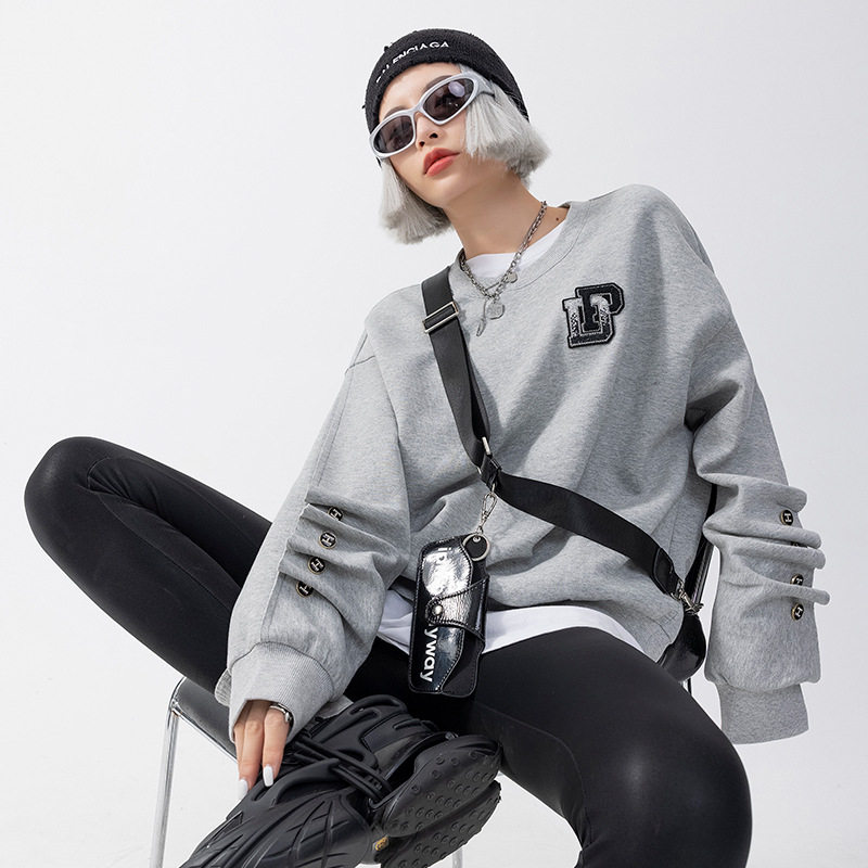 拓谷简约百搭卫衣2022秋装新款美式休闲褶皱卫衣