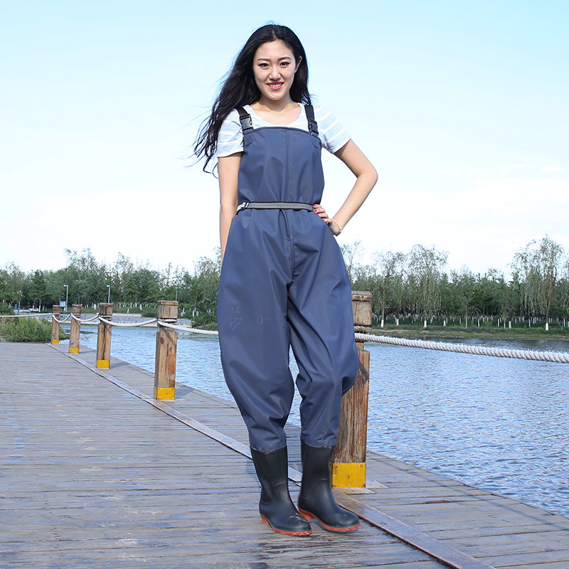 鑫海鸥耐磨半身齐腰下水裤钓鱼抓捕鱼洗车防水服涉连体雨鞋包邮