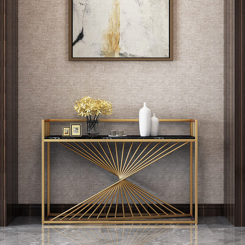 玄关现代轻奢大理石靠墙桌子铁艺条案简约端景玄关台