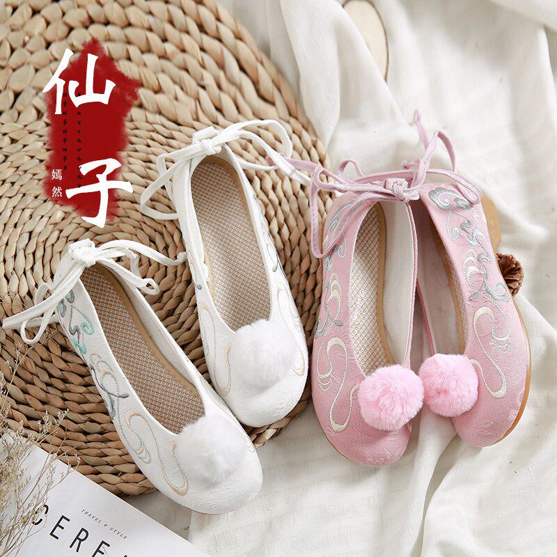 原创流云舞蹈单鞋敦煌飞天古装鞋毛绑带帆布单鞋