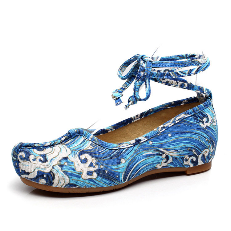 古镇游弓敦煌飞天春夏单鞋日海浪绑带女鞋西塘单鞋