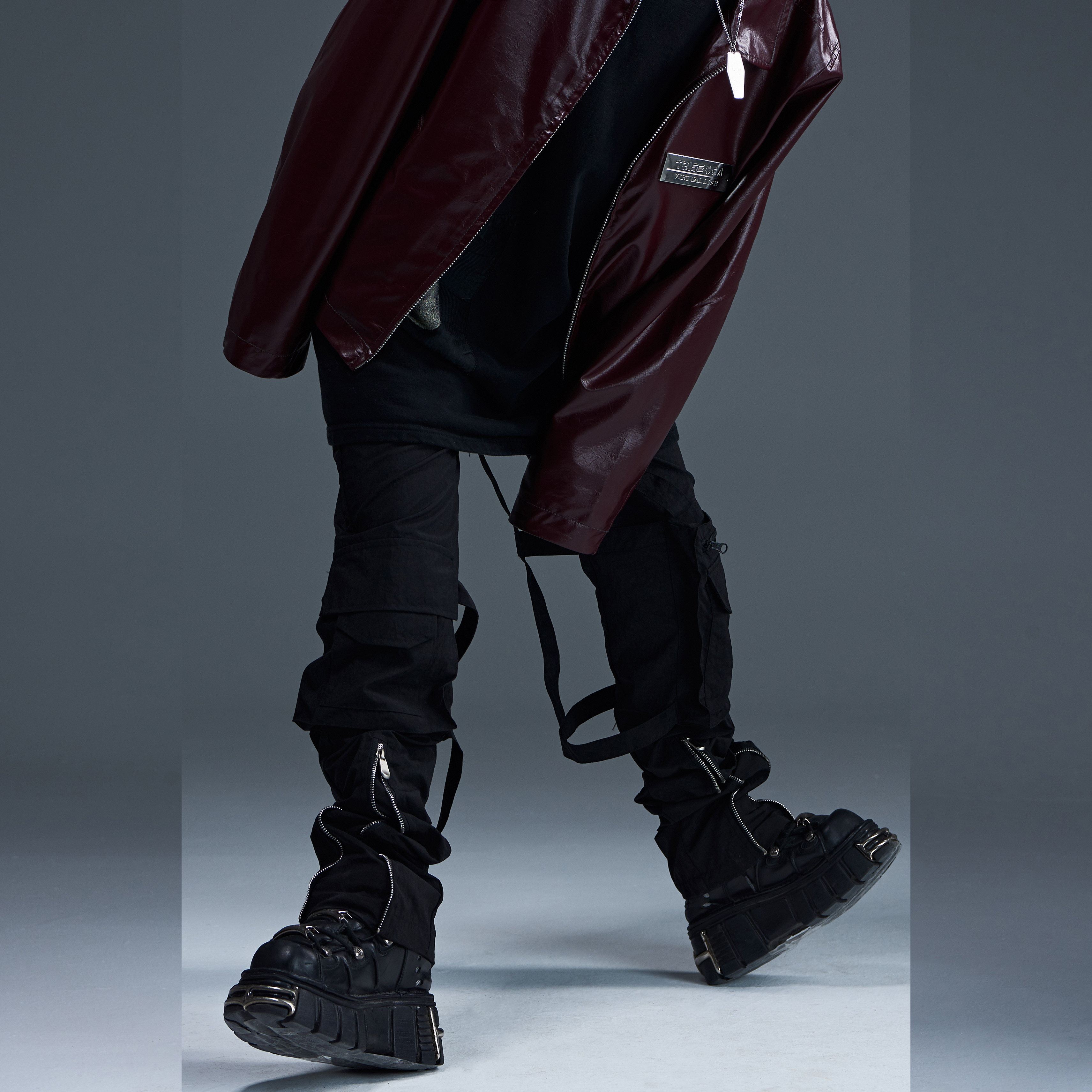 trisegga官方店铺黑色多口口袋拉链八神裤直筒修身休闲裤