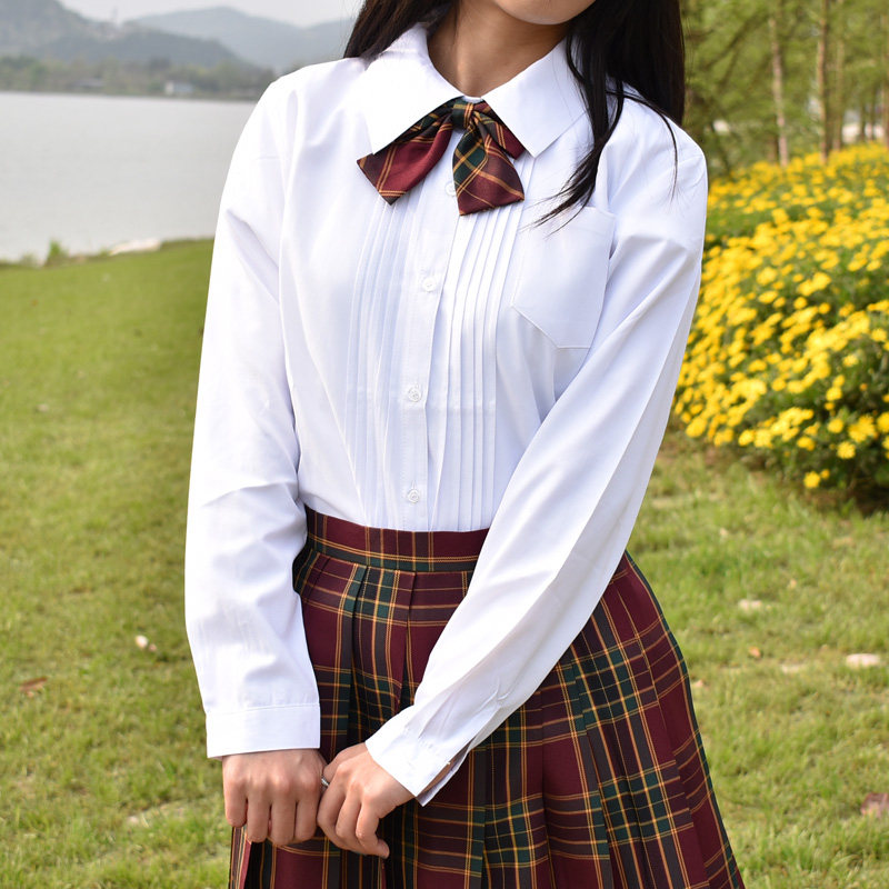 风琴褶白衬衫jk制服女学生日衬衣宽松内搭衬衫