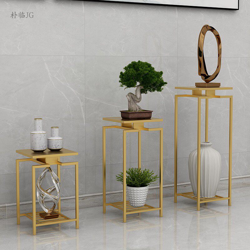 新中式花架花几现代客厅落地装饰组合花架简约铁艺置物架禅意花几