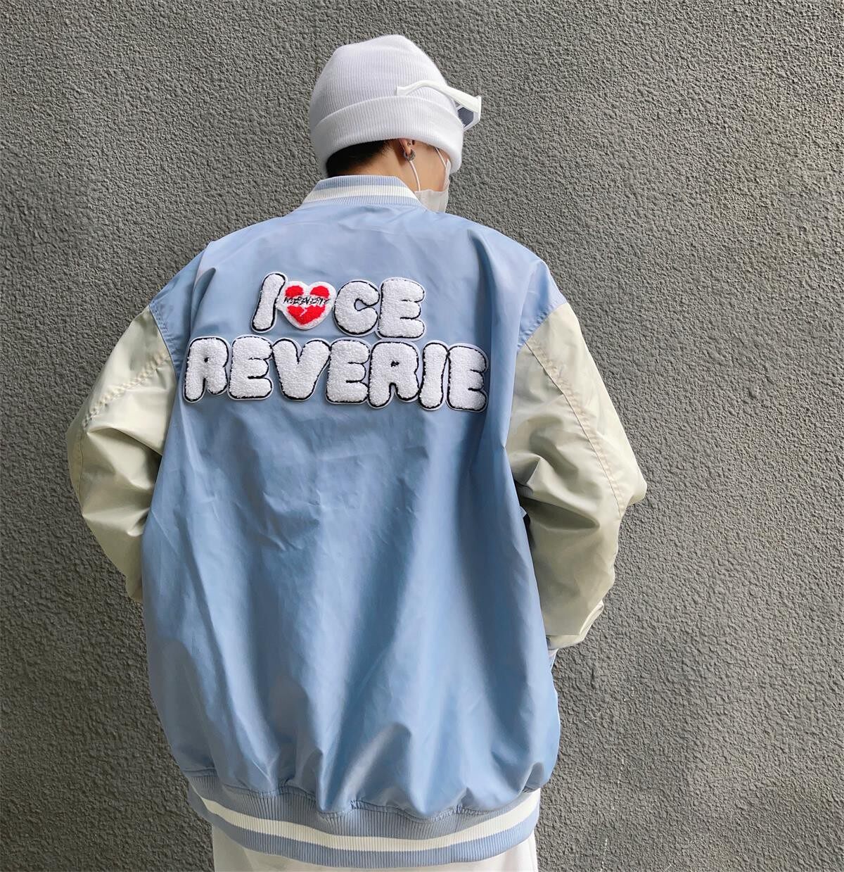icereverie春秋秋季薄款爱心刺绣植绒棒球服男潮牌夹克