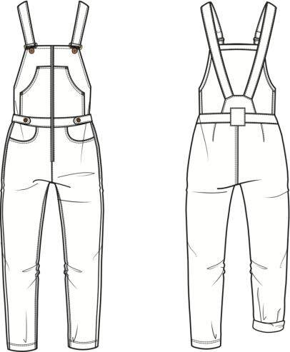 216女士连体裤款式图ai设计模板女装款式设计素材背带裤款式图