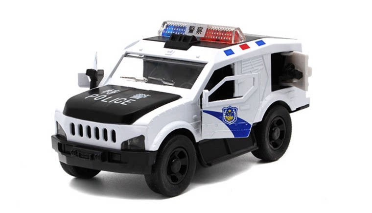 蒂雅多金属警车特警合金小汽车模型儿童玩具车声光回力开门越野车