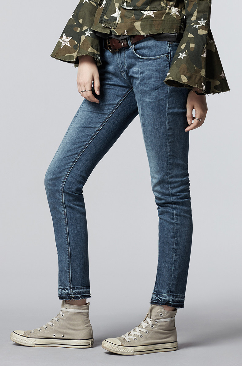 专柜正品ablejeans女士春夏裤脚开叉修身小脚牛仔裤