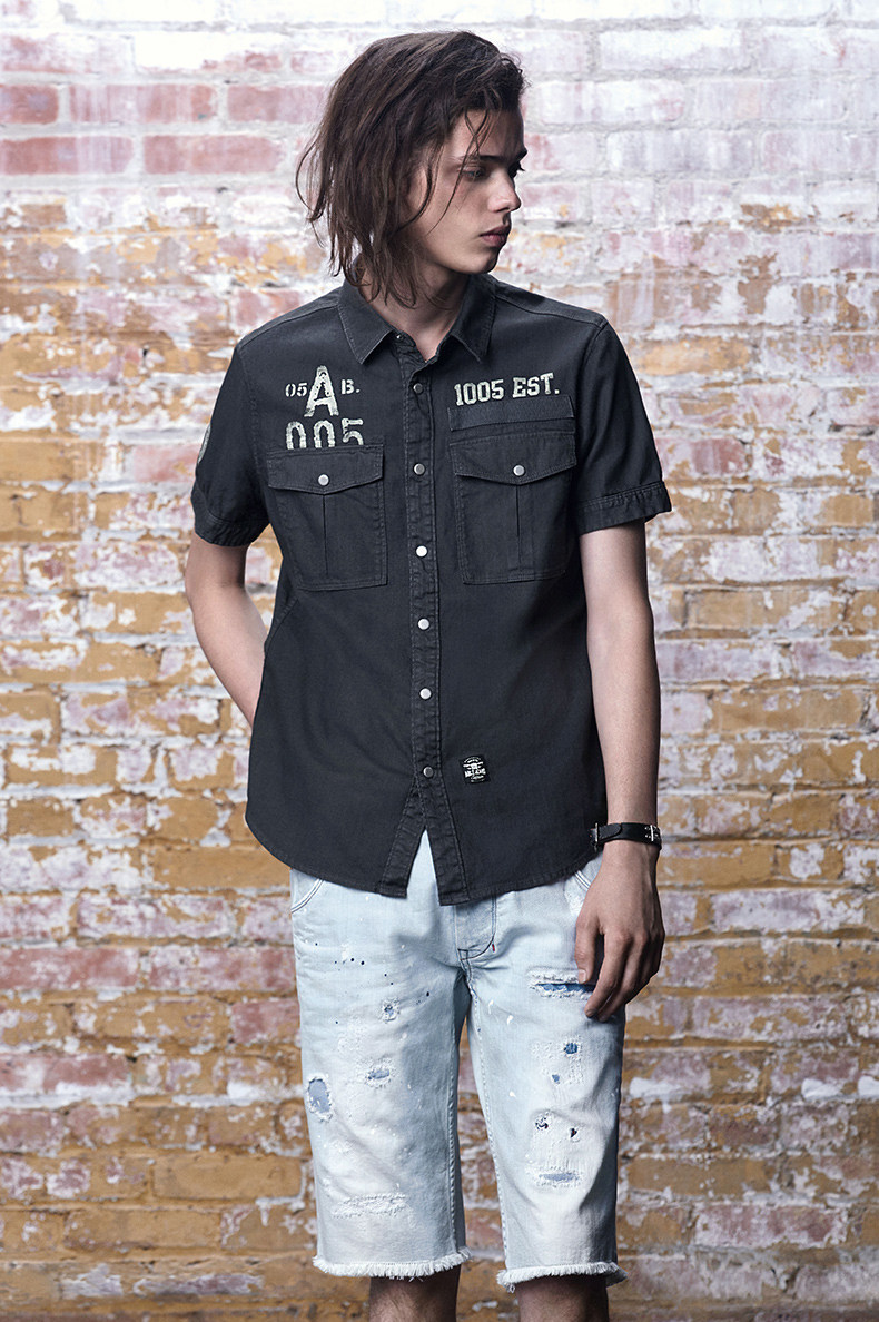 专柜正品ablejeans男士春夏新款破洞泼墨修身牛仔裤