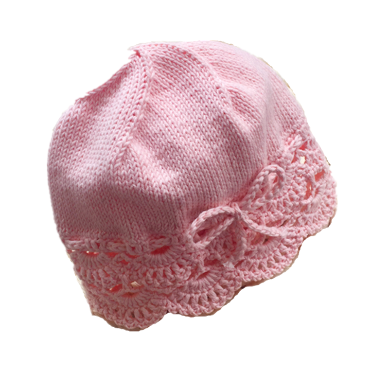 春秋薄款婴儿帽子手工编织棉线海浪花帽子