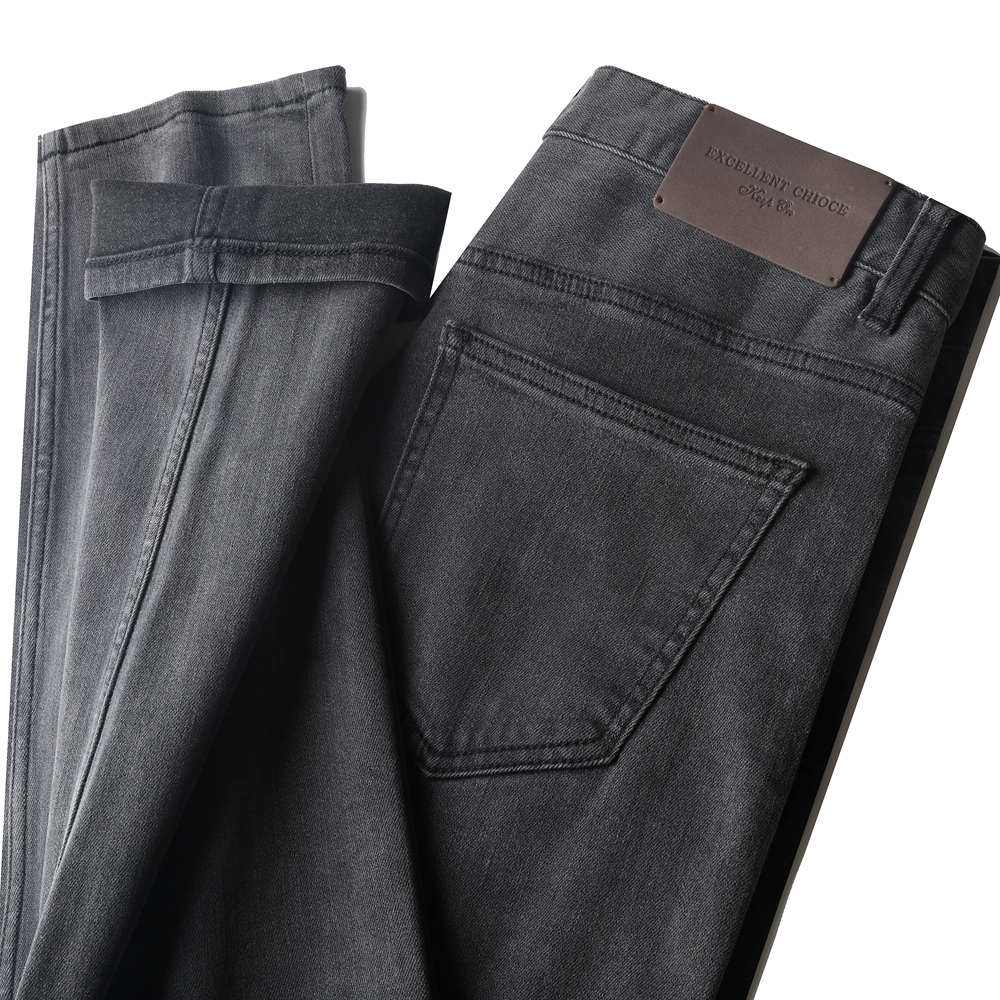 魅力烟灰色百搭款 秋冬做旧棉弹水洗 男商务修身直筒高端牛仔裤厚