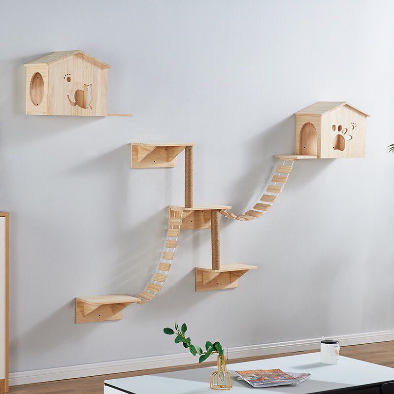 实木壁挂式猫窝别墅一体多功能大型墙上猫爬架