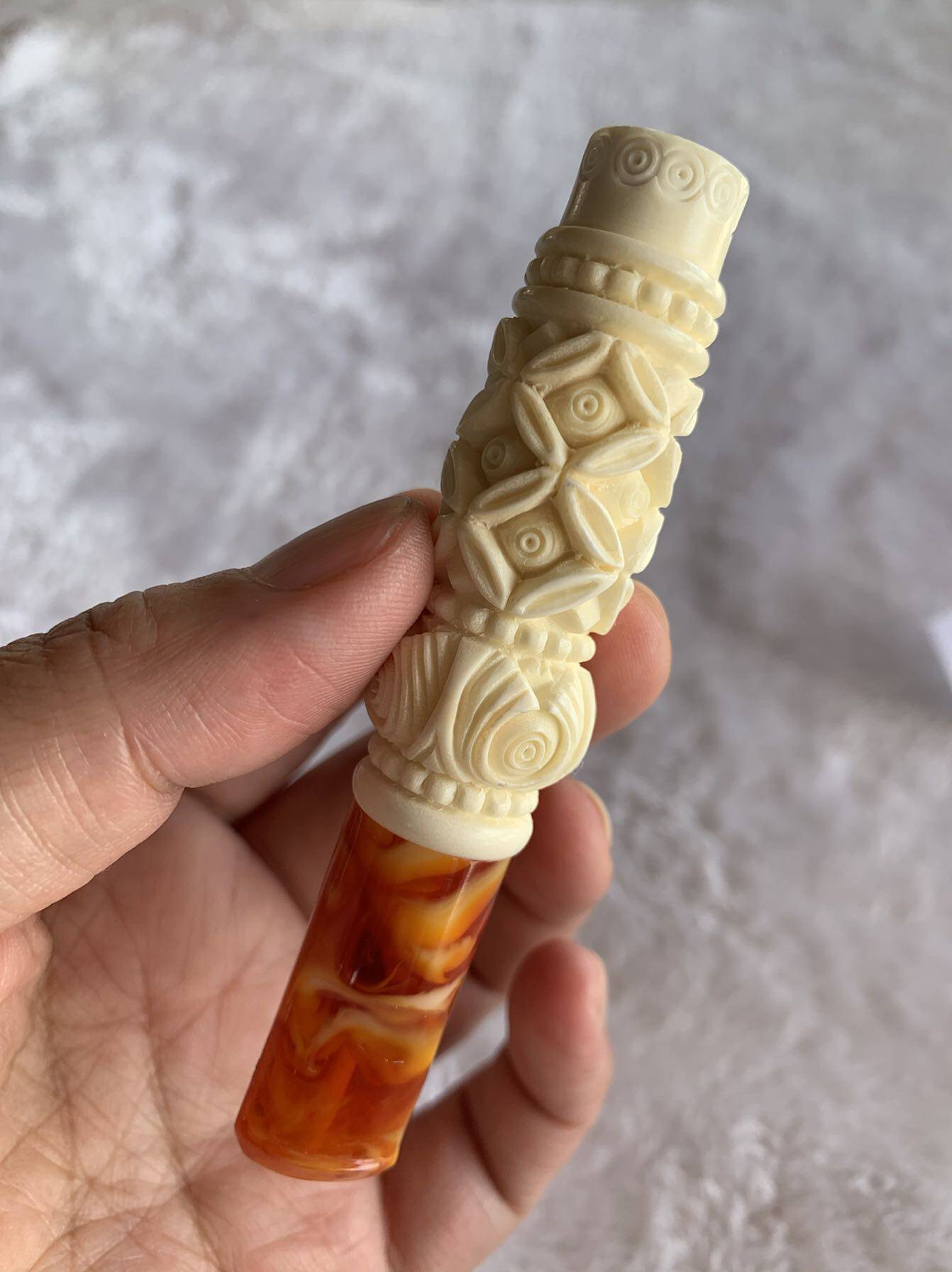 1177号土耳其海泡石烟嘴精雕花篮特级料细烟斗