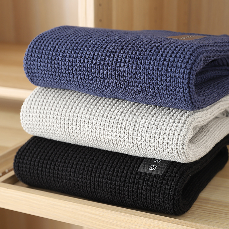 亲肤舒适！加厚华夫格面料！秋冬男士新款纯色圆领针织衫套头卫衣