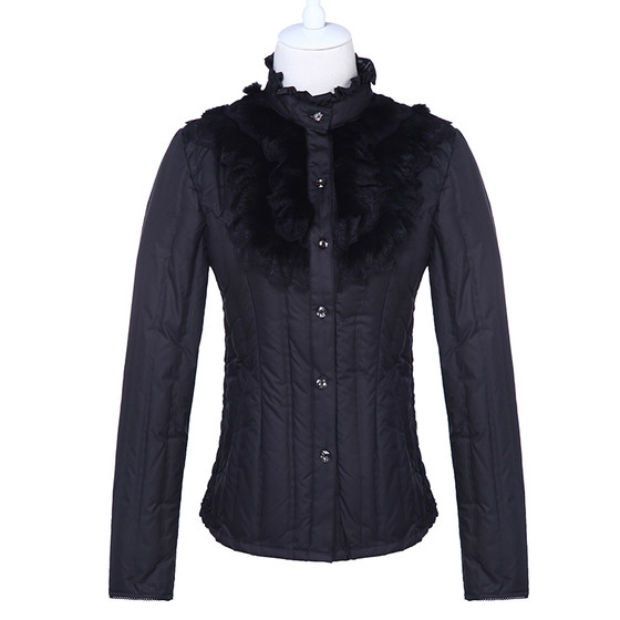Down Jacket Women's Light White Duck Down Seamless Inner Liner Vertical Collar Lace Large Size Warm Popular Home Suit Rabbit Fur Collar Down Jacket Women's Light White Duck Down Seamless Inner Liner Vertical Collar Lace Large Size Warm Popular Home Suit Rabbit Fur Collar
