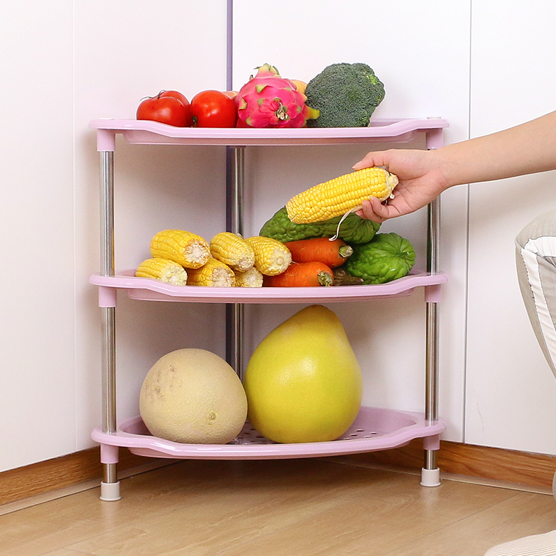 厨房置物架落地多层水果蔬菜收纳架家用三角塑料层架菜架子放锅架
