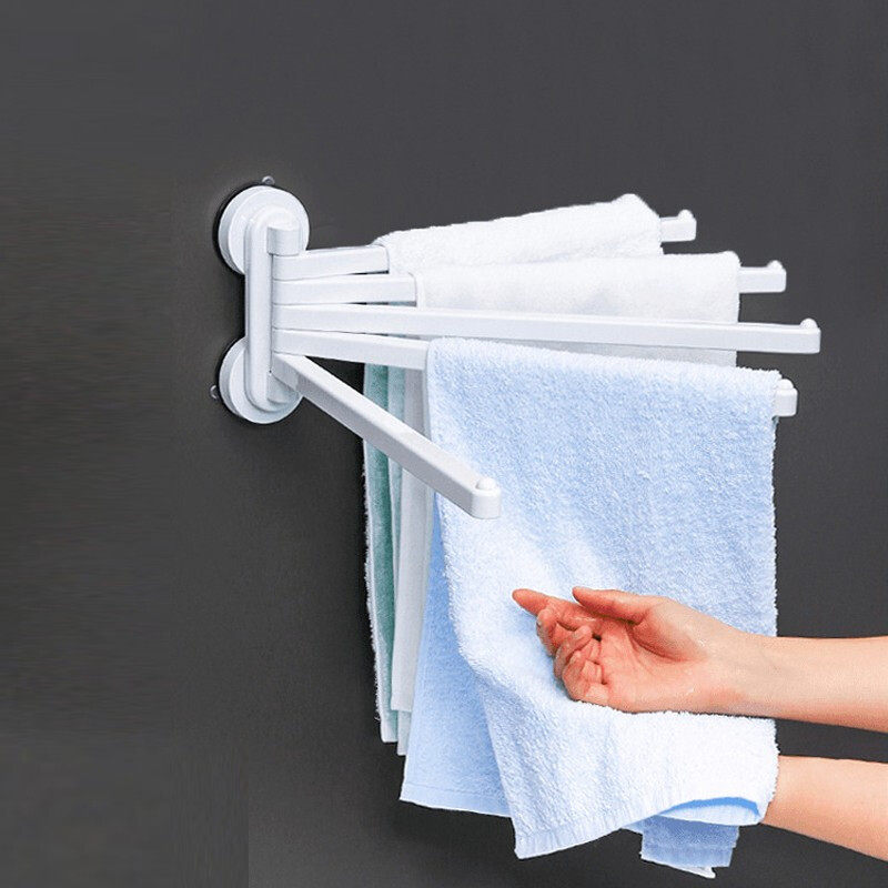 韩国浴室卫生间挂架厕所免钉晾毛巾杆吸盘式旋转五杆免打孔毛巾架