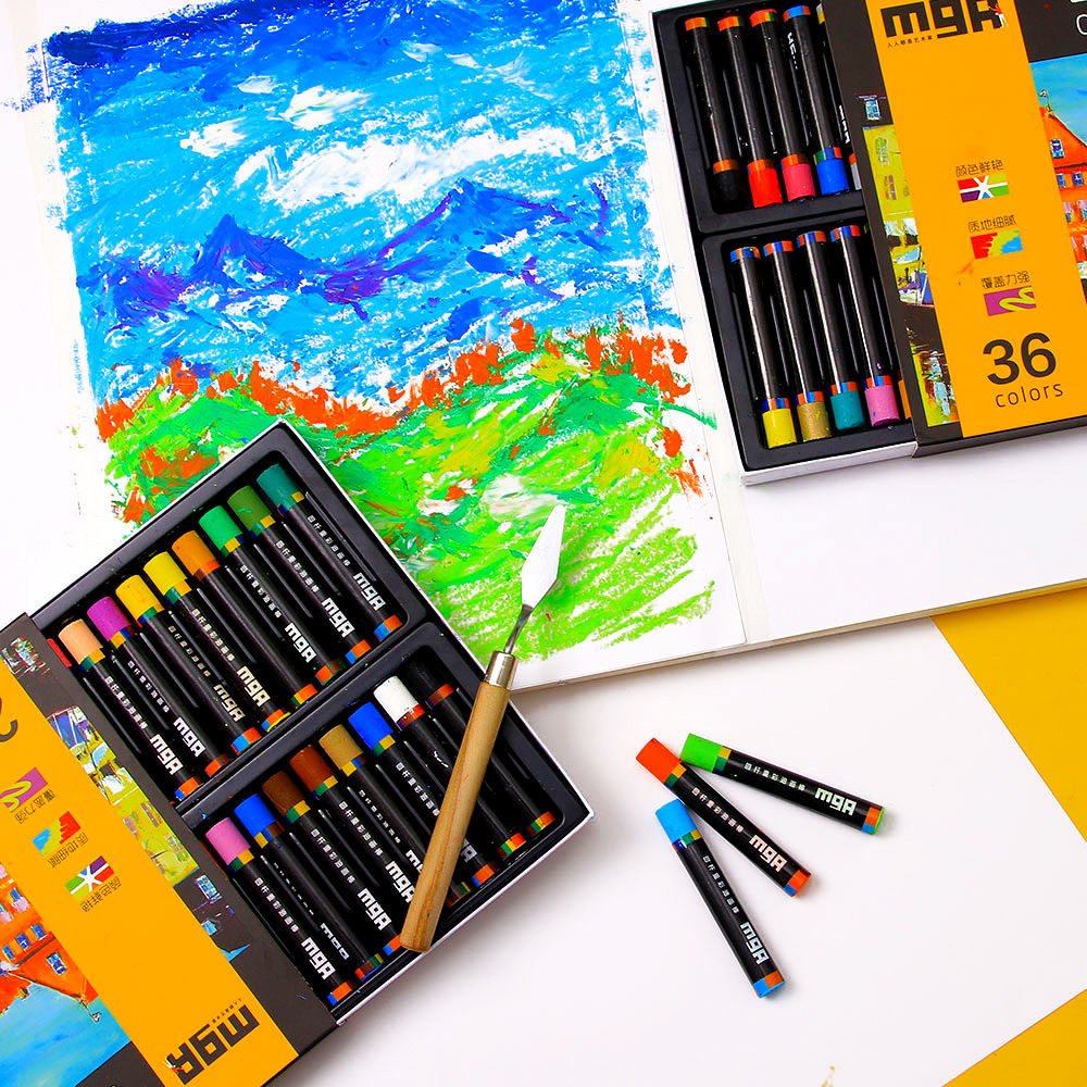 重彩圆杆晨光油化24色二代软性水洗水溶性油画蜡笔