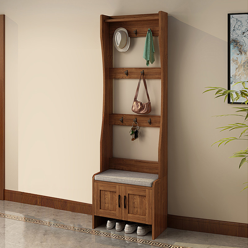 门口鞋柜家用挂衣衣架组合带换鞋凳多功能中式鞋柜