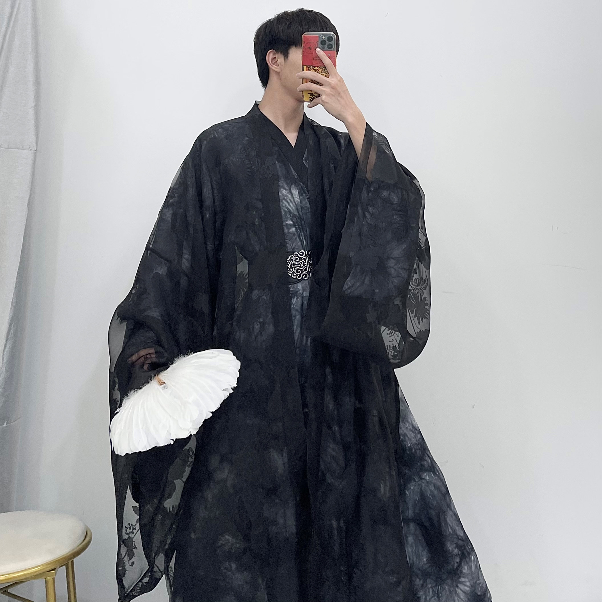 羽月司衣局临渊宋制褙长衫扎染原创日常汉服黑白汉服