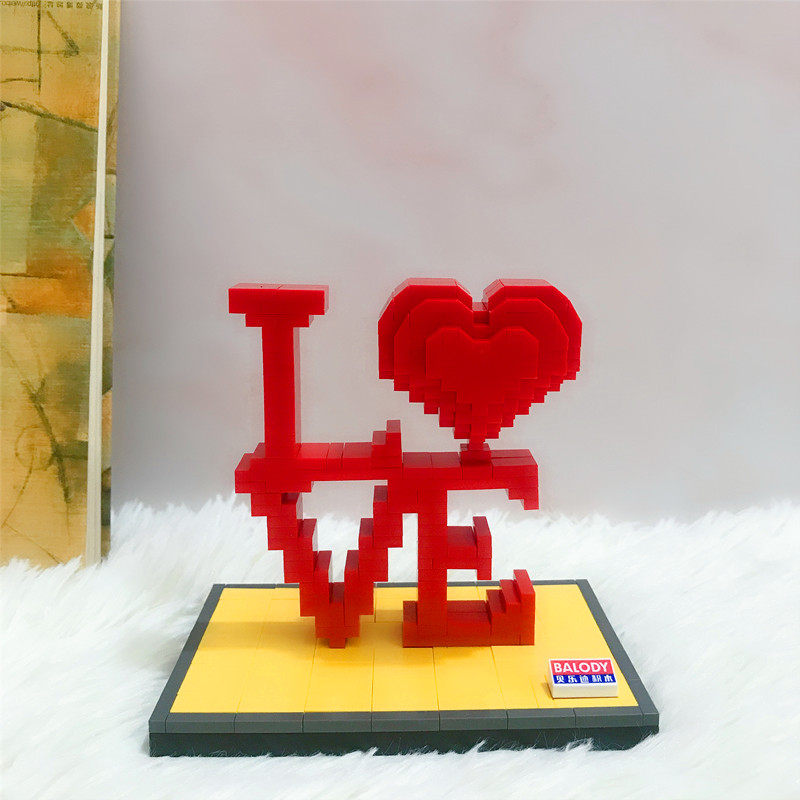 乐高爱心心形拼装积木玫瑰花立体拼图玩具七夕塑料积木