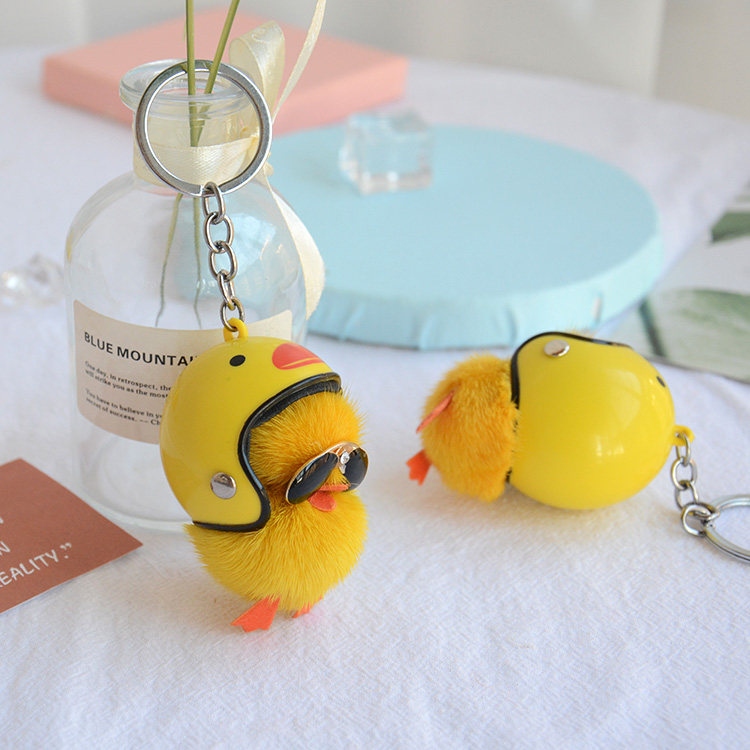 超q网红迷你小鸭子挂件水貂毛小黄鸭毛绒钥匙扣手机包包挂饰可爱