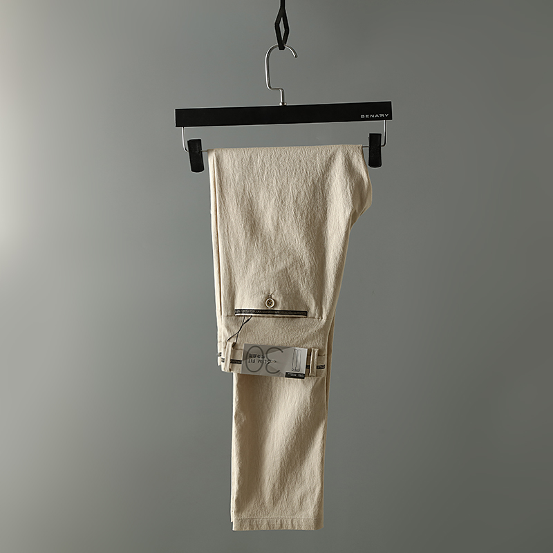 国内剪标男装 春夏薄款透气百搭清爽米黄色修身直筒商务休闲长裤