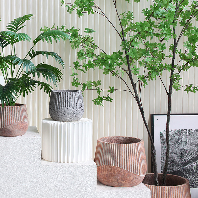 北欧艺术圆形水泥花盆绿植落地花器家居客厅花盆