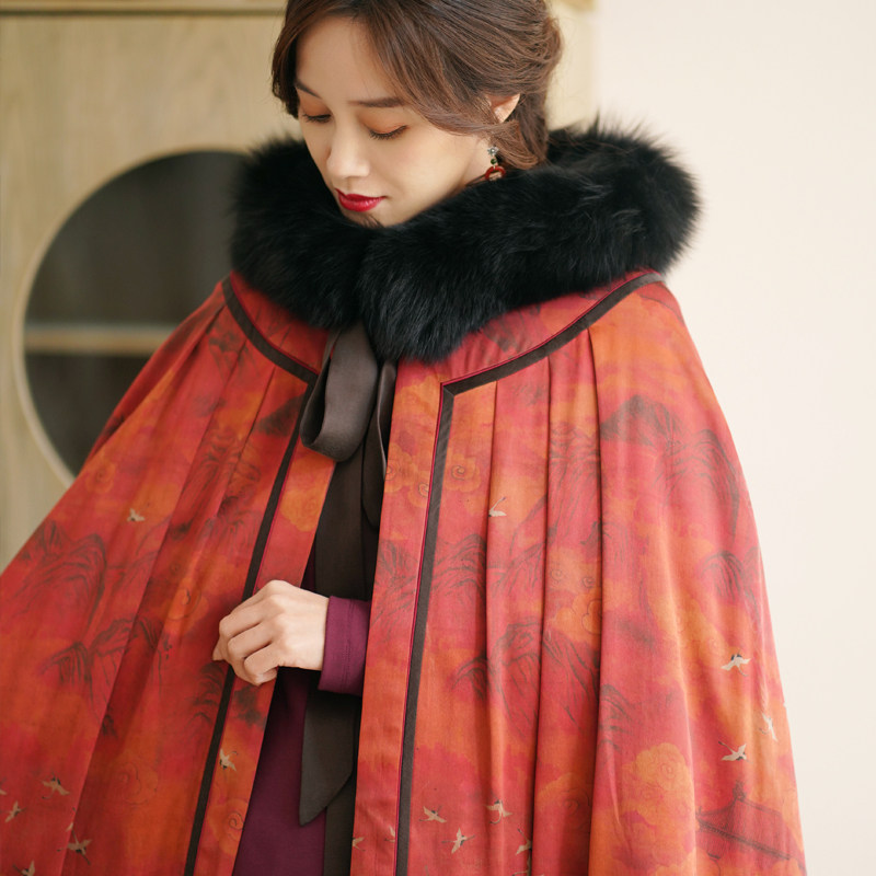 zm791新款昭君复古披风风斗篷纸样冬季香云古风针织类定制