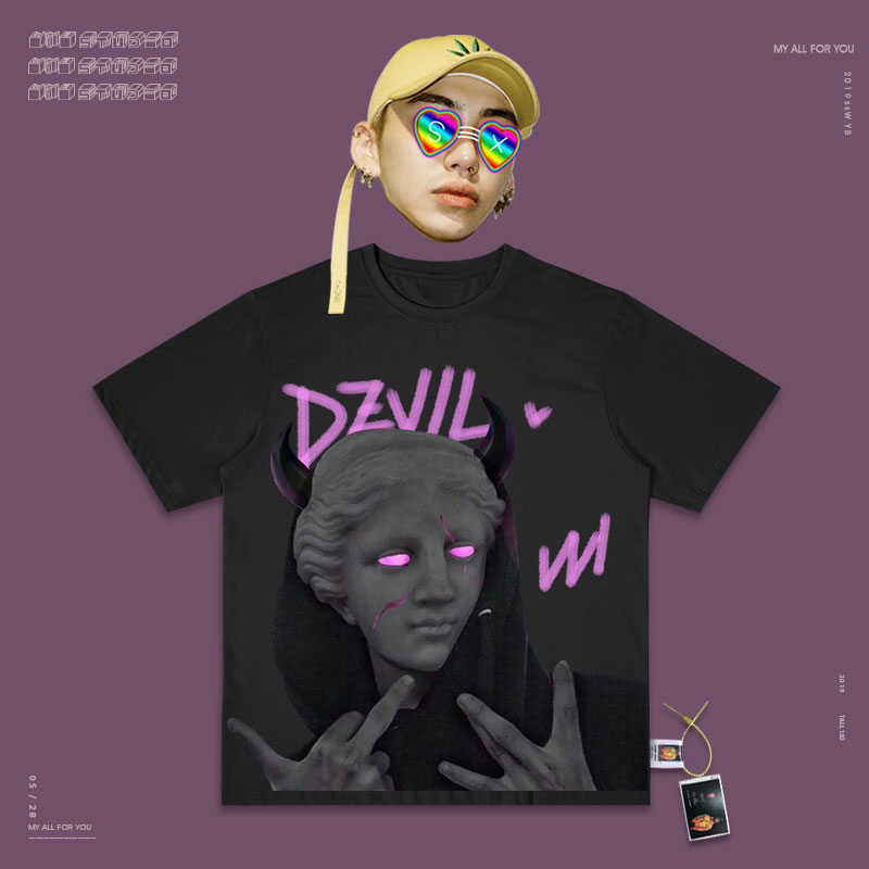 网红t恤男ins欧美大卫雕像oldschoolvintage古着普通短袖上衣大码