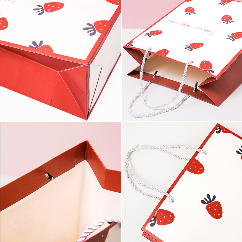 三年二班草莓礼品袋学生送礼收纳包装袋精美礼物盒纸袋生日伴手礼