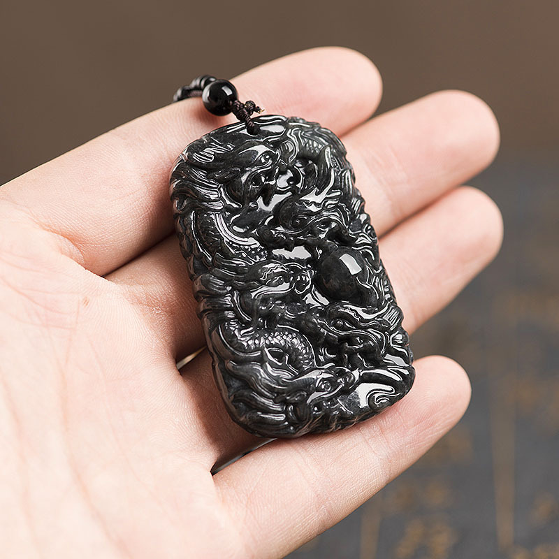 天然九龙挂件吊坠玉石平安保平护主龙牌缅甸项坠