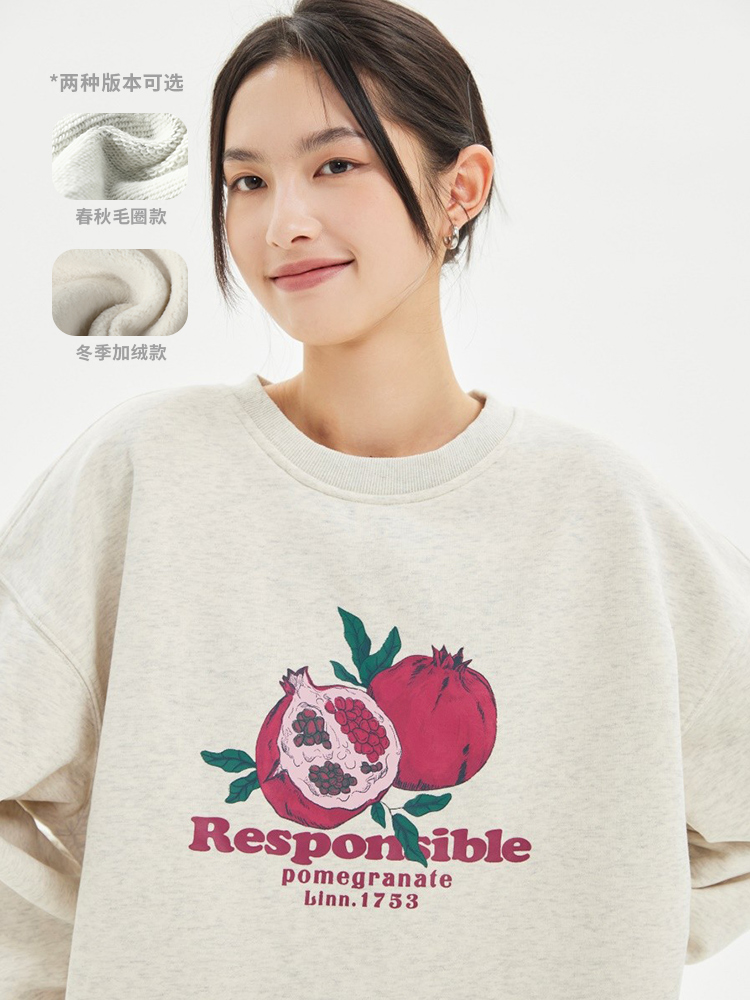 【潮WOO专属】RPB BRAND毛圈款石榴花卉印花上衣情侣套头圆领卫衣