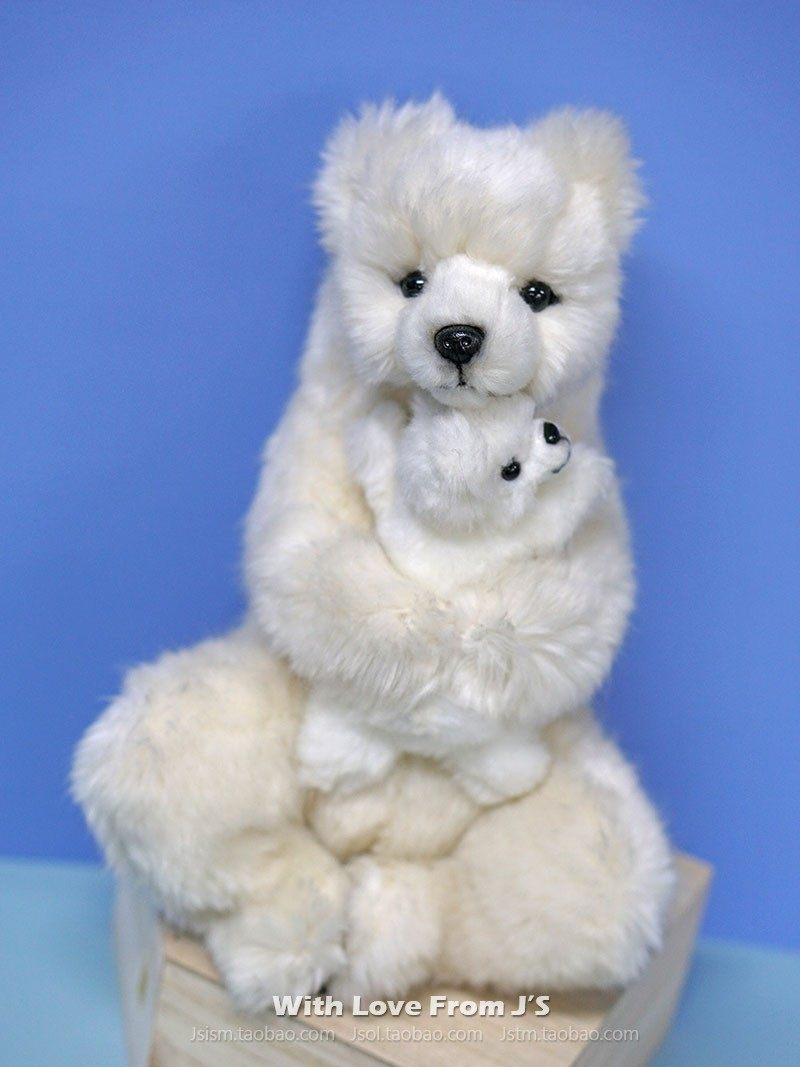 超有爱熊妈妈和宝宝!hansa北极熊母子仿真动物公仔 棕熊毛绒玩偶